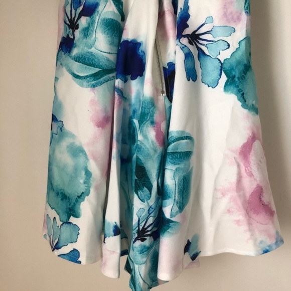 White and Green Fit and Flare Low Back Floral Mini Dress - Picture 6 of 7